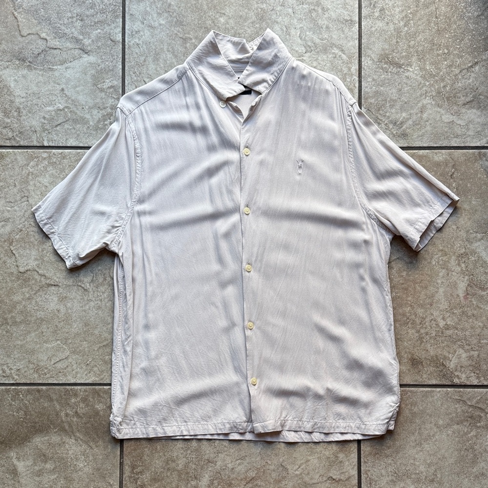 All Saints Mens Button Down Shirt Off White